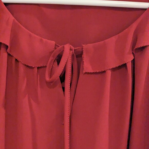 Loft Tie Front Ruffle Neck Long Sleeve Blouse Wine-SP - Picture 3 of 5